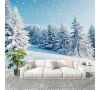 ThèMe de La ForêT D'Hiver Papier Peint Intissé Fresque Murale 300x210 cm Bleu Poster Murale Photo pour Salon, Chambre, Salle à Manger, Effaçable Papier Peint Panoramique