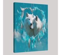 ThèMe de La Saint-Valentin Image sur Toile Couple loup blancTableau Décoratif Imprimé avec Cadre 50 x 40 cm Art Wall Peinture Photo Affiche Image pour Garçons Filles Chambre Dortoir