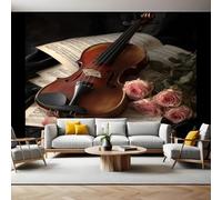 ThèMe de La Saint-Valentin Papier Peint Intissé 400 x 280 cm Musique violon rose Panoramique Image Photo Trompe l'oeil Murale Wallpaper Tapisserie pour Salon, Adulte Chambre d'enfants, Étude Décor