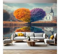 ThèMe de L'Amour Papier Peint 300 x 210 cm Un arbre en forme de cœur Papier Peint Panoramique Tapisserie Photo Poster Intissé Mur Moderne Décor Murale Salon Chambre á Coucherr Bureau