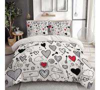 Thème De L'Amour Saint Valentin Forme De Cœur Housse de Couette - Parure de Lit 3 Pièces 100% Microfibre - Housse de Couette Imprimée 3D avec Fermeture Éclair - Linge de Lit Doux, Beige, 140 x 200 cm