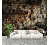 ThèMe de L'Atelier DéLabré Papier Peint Photo Intissé Poster Murale Papier Peint 350x256 cm RéTro Fresque Murale Anti-poussière, Idéal pour Rénovation ou Décoration Personnalisée