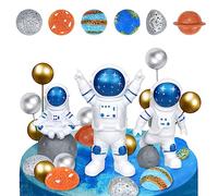 Thème de l'espace Joyeux anniversaire Décorations de gâteau Mini figurine d'astronaute Jouets Cupcake Toppers avec Planet Pearl Balls Spaceman Kit de décoration de gâteau pour enfant Ornements