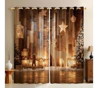 ThèMe De NoëL Lot de 2 Rideaux Occultants Cerf Sika à Grain de Bois rétro Polyester Opaque Imprimé 3D, Thermiques et Phoniques, Anti Froid pour Chambre, Salon ou Salle de Jeux 140L X 245H cm