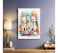 ThèMe de NoëL Tableau mural chiot mignon de dessin animé 60x40 cm Impression sur toile moderne art Décoration artistique pour salon chambre maison