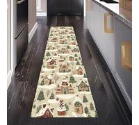 Thème de Noël Tapis Cuisine Devant Evier Lavable et Antidérapant, Paysage d’Hiver Petite Ville Tapis Couloir Long Absorbant Carpet de Passage Antidérapant Paillasson Interieur Entrée 80 x 350 cm