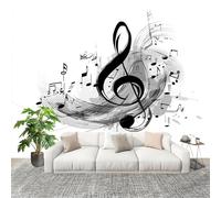 ThèMe de Notes de Musique CréAtives Papier Peint Intissé Fresque Murale 350x256 cm Blanc Poster Murale Photo pour Salon, Chambre, Salle à Manger, Effaçable Papier Peint Panoramique