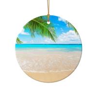 (Thème des plantes de plage tropicales) - 7,3 cm - Décoration de Noël ronde en céramique - Décoration de Noël pour roman