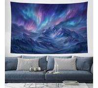 Thème des rêves Tapisserie Tenture Montagne enneigée Aurore boréale Tapisserie Murale avec Art La Nature Décorations pour la Décoration de Chambre à Coucher, Décorations Murales 180x230cmbleu-violet