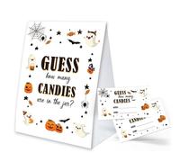 Thème d'Halloween Devinez combien de bonbons sont dans le pot (1 panneau imprimé double face et 50 cartes de jeu), décorations d'Halloween, idées d'Halloween, jeux de fête d'Halloween, jeux de fête