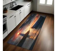 Thème du Ciel Étoilé Tapis de Cuisine Phare et Petit Bateau Antidérapant 50 x 150 cm Absorbant Doux Devant Évier Tapis de Sol Lavable Salon Chambre