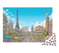 Thème du Voyage Autour du Monde Puzzle 1000 Pièces Adultes Monuments Célèbres Cadeau pour Les Amants Ou Les Amis Décoration Intérieure Idée Cadeau Collection d'art Qualité Premium 1000pcs (75x50cm)