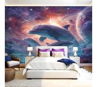 ThèMe Fantastique Papier Peint Panoramique Dauphin du ciel étoilé 3D Trompe L'oeil Moderne Papier Peint 250 x 175 cm Grandes Murales Poster pour Salon, Adulte Chambre d'enfants, Étude Décor