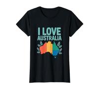 Thème I Love Australia Map Celebration T-Shirt Graphique avec Valeur, Femme, Noir, XL