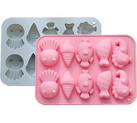 Thème marin Moule en silicone pour fondant, 2 pièces, Coquille de mer, Étoile de mer, Pieuvre, Hippocampe, Poisson Sous la mer, Moule à savon artisanal, Pâtisserie, Outils de cuisson Pour biscuits, Ch