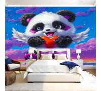 ThèMe Mignon Papier Panoramique Mural Panda d'amour de dessin animé Papier Peint Intissé Poster Tableaux Muraux Tapisserie Photo pour Salon Canapé TV Fond Décoration Murale 350 x 256 cm