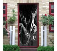 ThèMe Musical Abstrait Auto-Adhésif 3D Sticker de Porte/Poster de Porte 77x200 cm Noir Autocollant en PVC pour Décoration Intérieure Bureau, Chambre, Salon - Art Décoratif