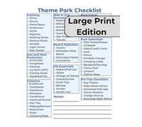 Theme Park Packing List Planner: Large Print Edition: Checklist for Amusement Park Trips | Ride & Line Survival Essentials | Travel Organizer with Notes