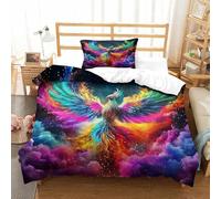 Thème Phoenix Housse De Couette,Microfibre Doux, 3D Art, Ensemble De Literie avec Taies d'oreiller, Literie en, pour Ado Adulte Single（135x200cm）