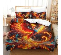 Thème Phoenix Housse De Couette,Microfibre Doux, 3D Motif Art, Parure De Lit avec Fermeture Éclair + Taie d'oreiller, Literie en, pour Ado Adulte Single（140x200cm）