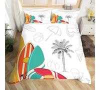 ThèMe Plage Housse de Couette 220x240 Style Loisirs Et Vacances 3 Piè Parure de Lit Microfibre avec Fermeture Éclair, Parure de Couette avec 2 Taie Oreillers 65x65cm F1859
