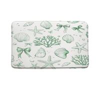 Thème Plage, Océan Vert, Mignon, Nautique, Côtier, Nœud Papillon, Coquillage, Étoile De Mer, Corail, Adolescents, Filles, Garçons Paillasson D'Entree Welcome Paillassons Tapis De Douche 40X60Cm