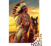 Thème Prairie au Crépuscule 1000 pièces Puzzle Adultes Paper Carton Stimulation mentale Cavalier Indien décoration Murale Cadeau 38x26cm/1000pcs