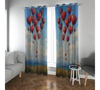 Thème Romantique d’Amour Rideaux occultants Ballons en Forme de cœur de rêve s’élevant au-Dessus de Champs pittoresques Rideaux pour Le Salon Isolation Thermique 2 Panneaux (W132xL183cm chacun)