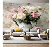 ThèMe Romantique Papier Peint Intissé 400 x 280 cm Fleurs Roses Panoramique Image Photo Trompe l'oeil Murale Wallpaper Tapisserie pour Salon, Adulte Chambre d'enfants, Étude Décoration