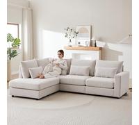 THEMEPT Canapé convertible en L avec ottomane et coussins pour le salon, assise combinée confortable, beige