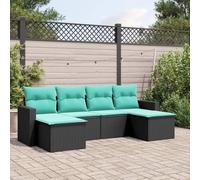 THEMEPT Lot de 6 canapés de terrasse avec coussins, design modulaire, en rotin noir avec coussins bleus, meubles d'extérieur résistants aux intempéries