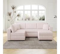 THEMEPT Maximisez le confort avec le canapé modulaire en forme de U de 270 cm, les coussins amovibles et le pouf de rangement, rose clair