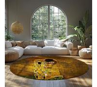 Thèmes romantiques Tapis Rond Le Baiser célèbre Peinture Imprimer Tapis Doux pour la Maison Salon Hommes Femmes Chambre à Poils Ras Lavable en Machine 200x200cm