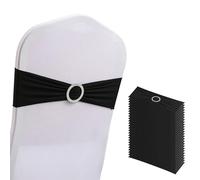 Thenevred Lot de 30 rubans de chaise en élasthanne pour mariage, fête d'anniversaire, fête prénatale - Noeuds de chaise noirs avec boucles