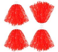 Thenshop Lot de 4 pompons de pom-pom girl Squad - Pompons amusants et spirituels - Fleurs en feuille métallique pour adultes, réunions, équipe, fête d'encouragement (rouge clair)