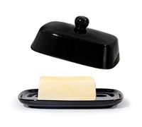 Theo&Cleo Beurrier en céramique écologique en porcelaine pour 250 g - Passe au lave-vaisselle - Design rectangulaire - Noir