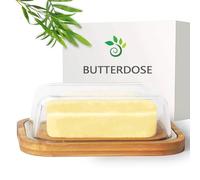 Theo&Cleo Beurrier en verre et bambou, bambou écologique et durable, couvercle en verre de qualité supérieure, boîte à beurre, 250 g de beurre