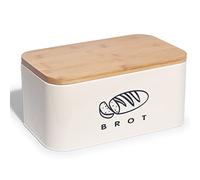 Theo&Cleo Boîte à pain avec couvercle, couvercle en bambou écologique, spacieuse boîte à pain rétro en métal, longue conservation du pain et conservation de la fraîcheur 30 cm x 18 cm x 14 cm Beige
