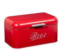 Theo&Cleo Boîte à pain avec couvercle, grande boîte à pain croustillant en métal, boîte de rangement pour pain, biscuits et pain, longue conservation et maintien au sec, design rétro rouge