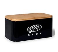 Theo&Cleo Boîtes à pain rétro en métal, couvercle en bambou écologique, planche à découper, spacieuse, conserver le pain frais 30x18 cm