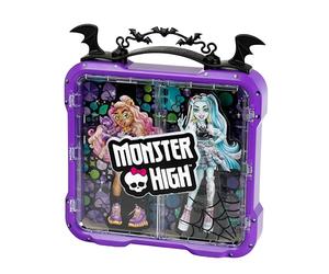 Theo Klein 2559 Monster High vitrine Valise, Valise avec Compartiments pour jusqu'à 4 poupées, Porte vitrée à Deux battants et Poster Monster High, Jouet pour Enfants à partir de 3 Ans
