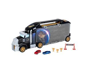 Theo Klein 3500 MACK Camion transporteur de voitures avec rampe de départ intégrée | 26 compartiments | Jouet pour enfants à partir de 3 ans