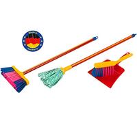 Theo Klein 6125 Panoplie balai à franges I Set de ménage multicolore, 4 pièces I Avec balai à franges, balai classique, balayette et pelle| Jouet pour enfants à partir de trois ans