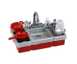 Theo Klein 7110 Bosch Mini-Cuisine pour Enfants I Évier avec Fonction de pompage du Robinet I Plaque de Cuisson avec lumière & Son I Vaisselle et ustensiles de Cuisine Inclus