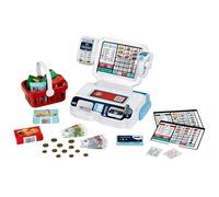 Theo Klein 7265 Caisse Libre-Service I Scanneur avec lumière & Son I Ecran à 3 thèmes interchangeables I Panier, Argent fictif, etc. I Jouets pour Enfants à partir de 3 Ans