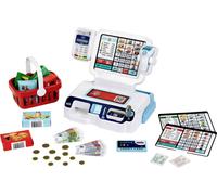 Theo Klein 7265 Caisse Libre-Service I Scanneur avec lumière & Son I Ecran à 3 thèmes interchangeables I Panier, Argent fictif, etc. I Jouets pour Enfants à partir de 3 Ans