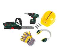 Theo Klein 8577 Set de Chantier Bosch - Visseuse et tronçonneuse aux Fonctions électroniques réalistes - avec Casque de Travail, Casque Anti-Bruit et Paire de Gants - pour Les Enfants dès 3 Ans