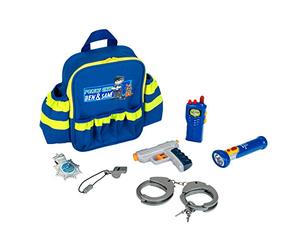 Theo Klein 8802 Sac à Dos avec Accessoires | avec Une Lampe|Torche à Piles, des Menottes et Beaucoup d'autres Accessoires | Dimensions : 28 cm x 25 cm x 8,5 cm | Jouet pour Enfants à partir de 3 Ans