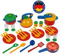 Theo Klein 9194 Ensemble de cuisson Emma's Kitchen, grand modèle | Vaisselle multicolore et d'une grande robustesse | Avec cocotte|minute, cuillères, poêle et beaucoup d'autres accessoires | Dimensions : 29,5 cm x 14,75 cm x 24 cm | Jouet pour enfants à partir de 2 ans