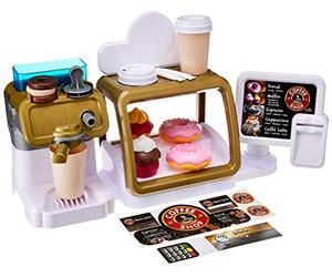 Theo Klein 9528 Coffee Shop I Bar à expressos avec fonction d'écoulement de l'eau et écran tactile I Comprend des accessoires et aliments jouets I 45 cm x 23,5 cm x 13 cm I à partir de trois ans